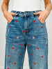 Washed Heart Embroidered Boyfriend Jeans