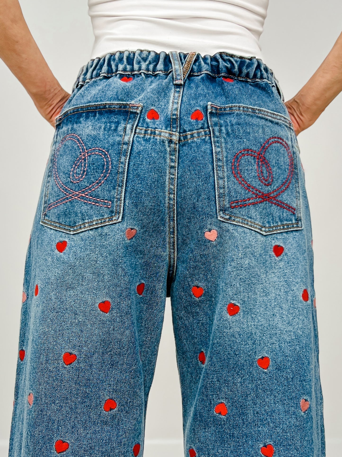 Washed Heart Embroidered Boyfriend Jeans