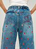 Washed Heart Embroidered Boyfriend Jeans