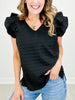 Textured Jacquard V-Neck Ruffled Sleeves Top