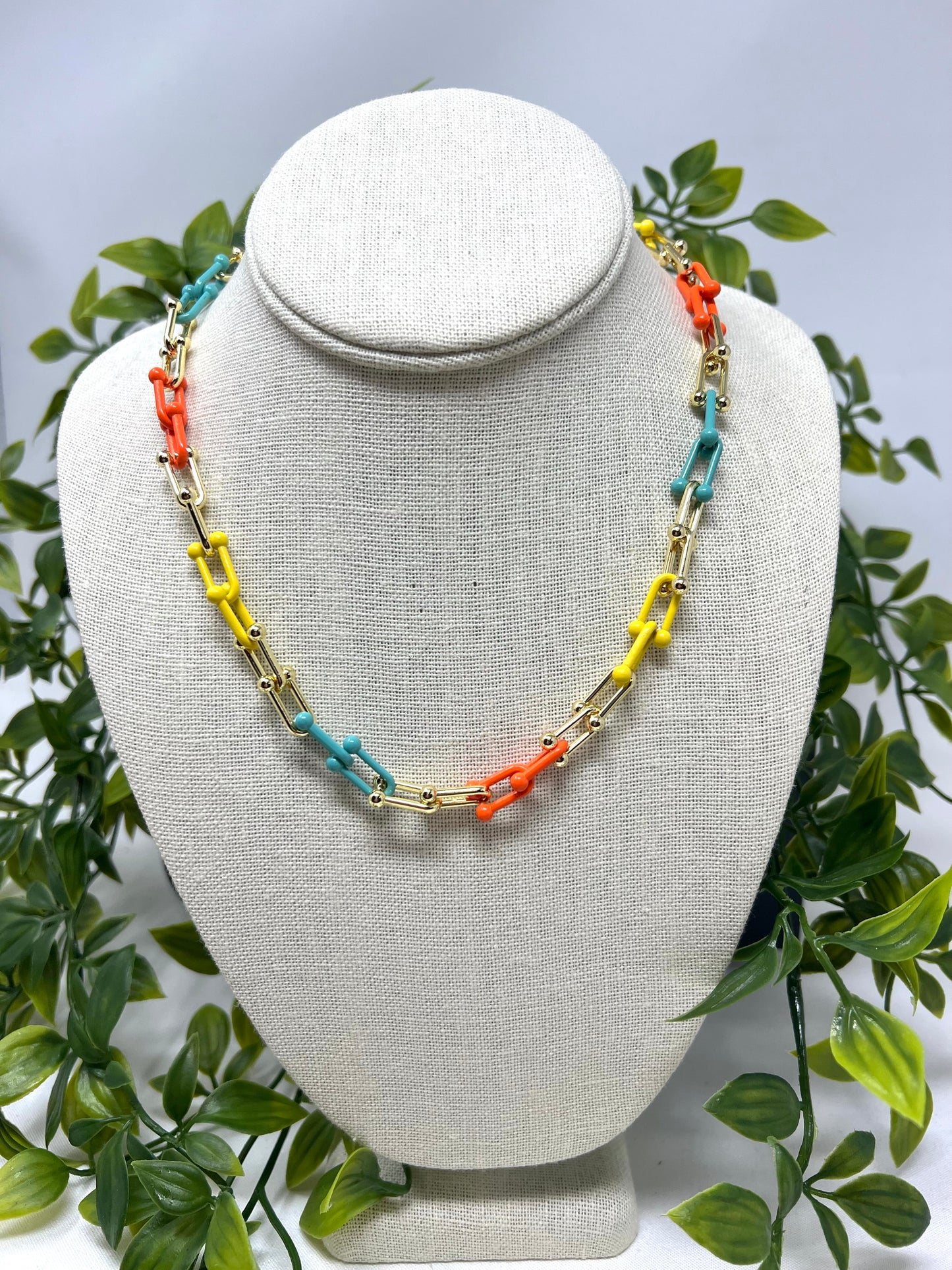 Multi Colored Enamel and Gold Chain