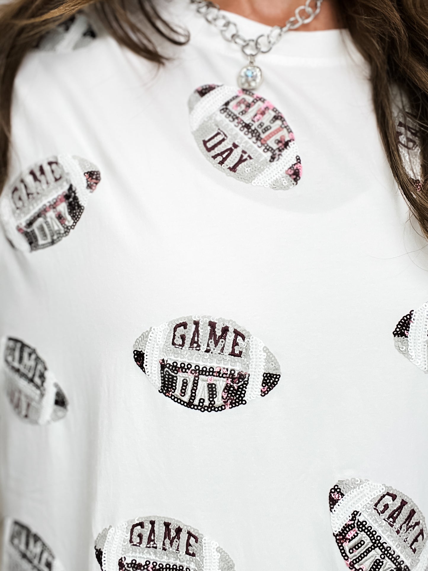 Queen of Sparkles White, Maroon, & Grey Game Day Football Tee