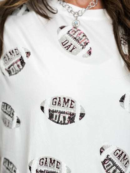 Queen of Sparkles White, Maroon, & Grey Game Day Football Tee