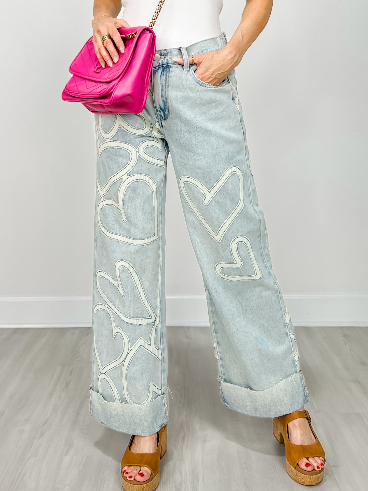Washed Heart Patchwork Detail Denim Jeans