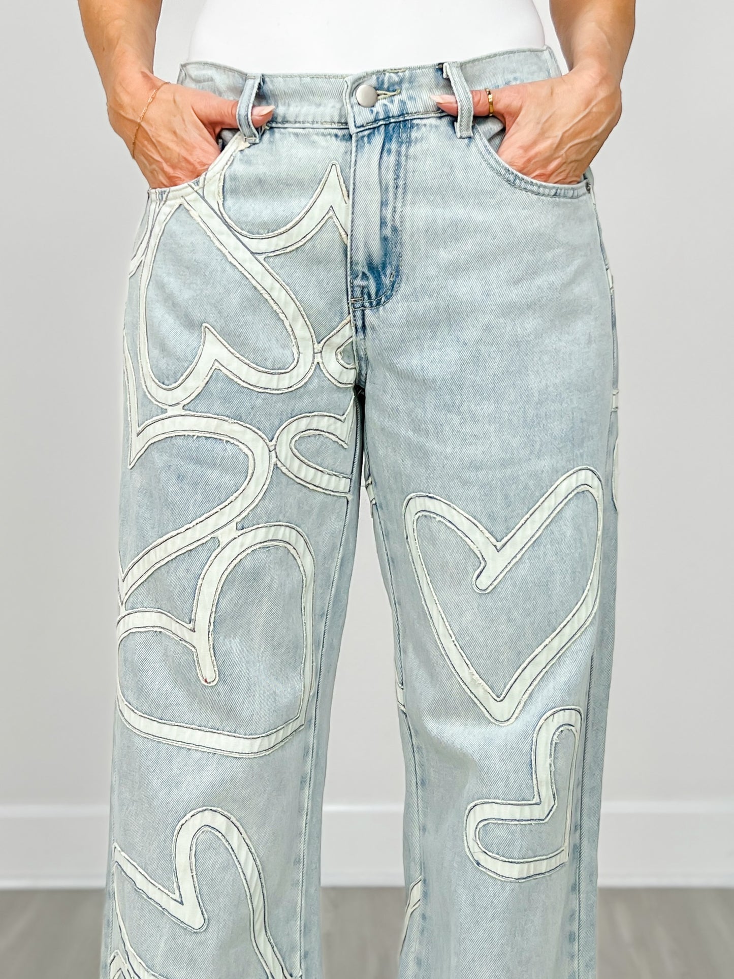 Washed Heart Patchwork Detail Denim Jeans