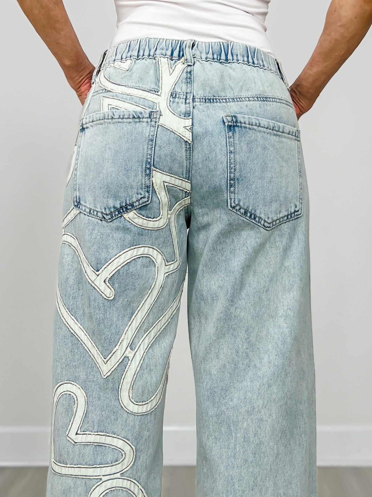 Washed Heart Patchwork Detail Denim Jeans