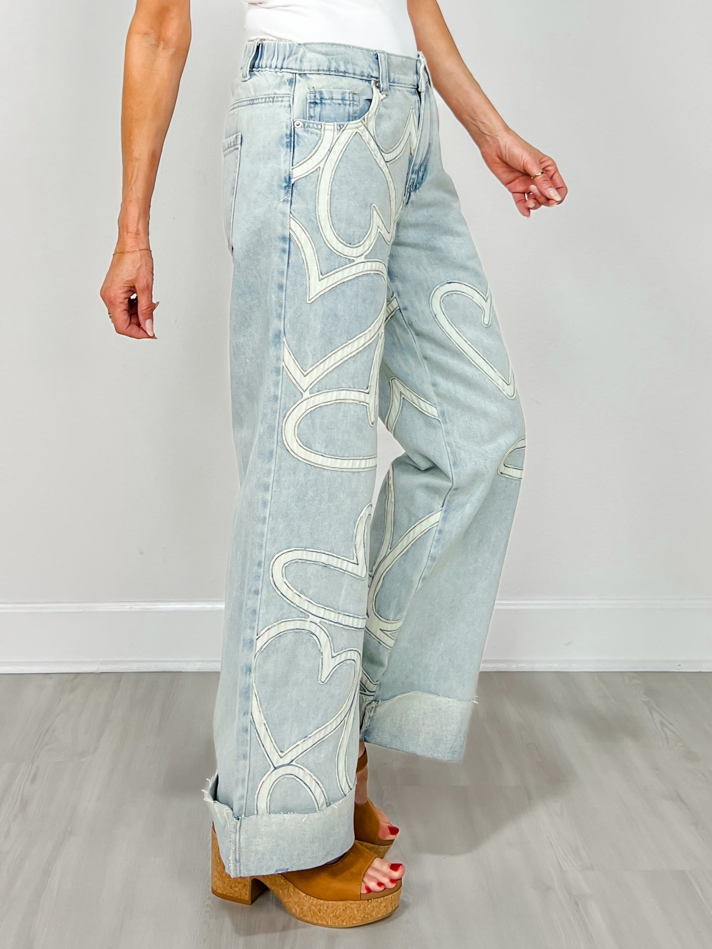 Washed Heart Patchwork Detail Denim Jeans