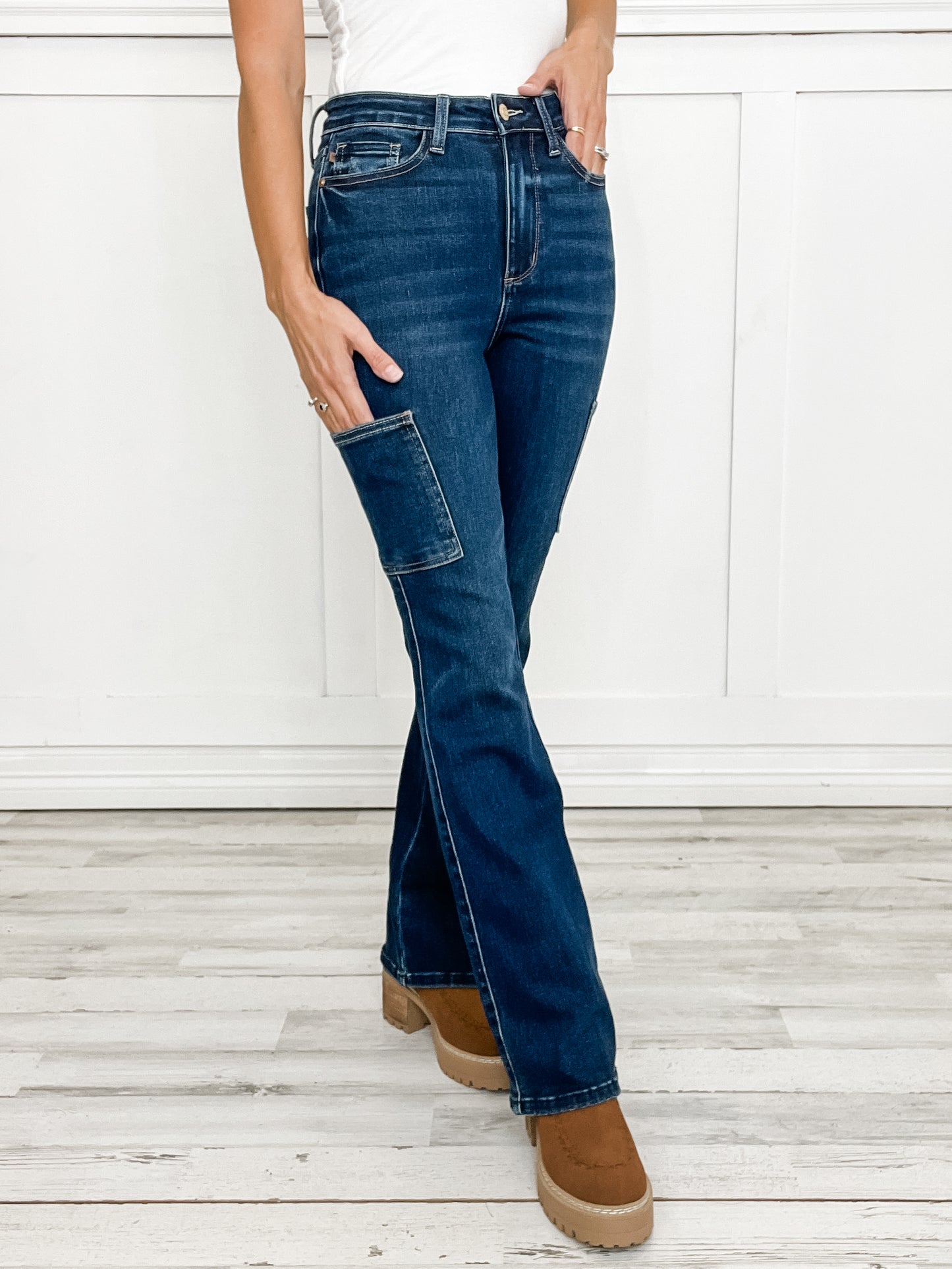 Judy Blue KARMA Hi-Rise Cargo Bootcut Non-Distressed Jeans