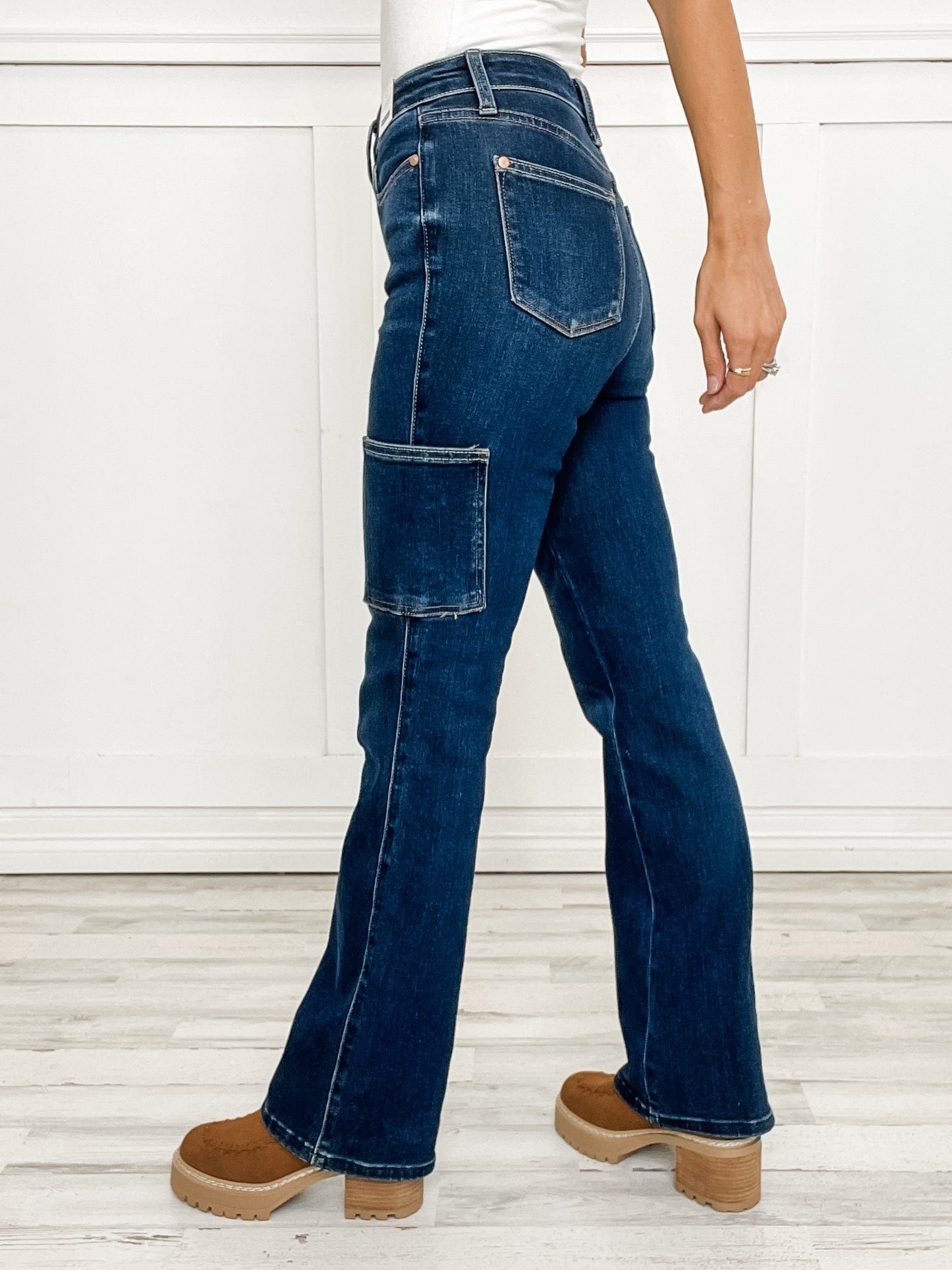 Judy Blue KARMA Hi-Rise Cargo Bootcut Non-Distressed Jeans