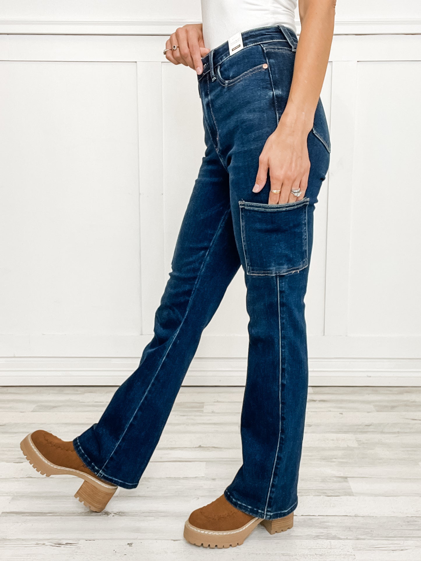 Judy Blue KARMA Hi-Rise Cargo Bootcut Non-Distressed Jeans