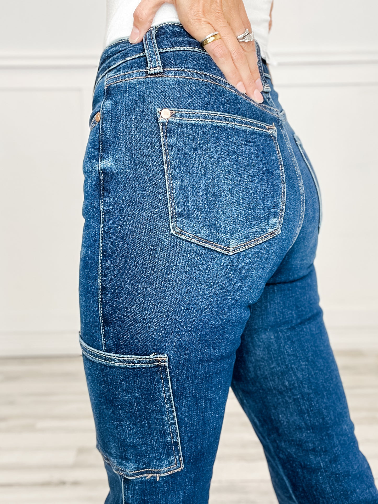 Judy Blue KARMA Hi-Rise Cargo Bootcut Non-Distressed Jeans