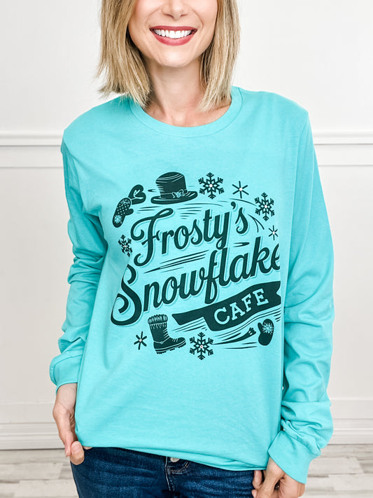 Frosty's Snowflake Cafe Rhinestone Long Sleeve Graphic Tee