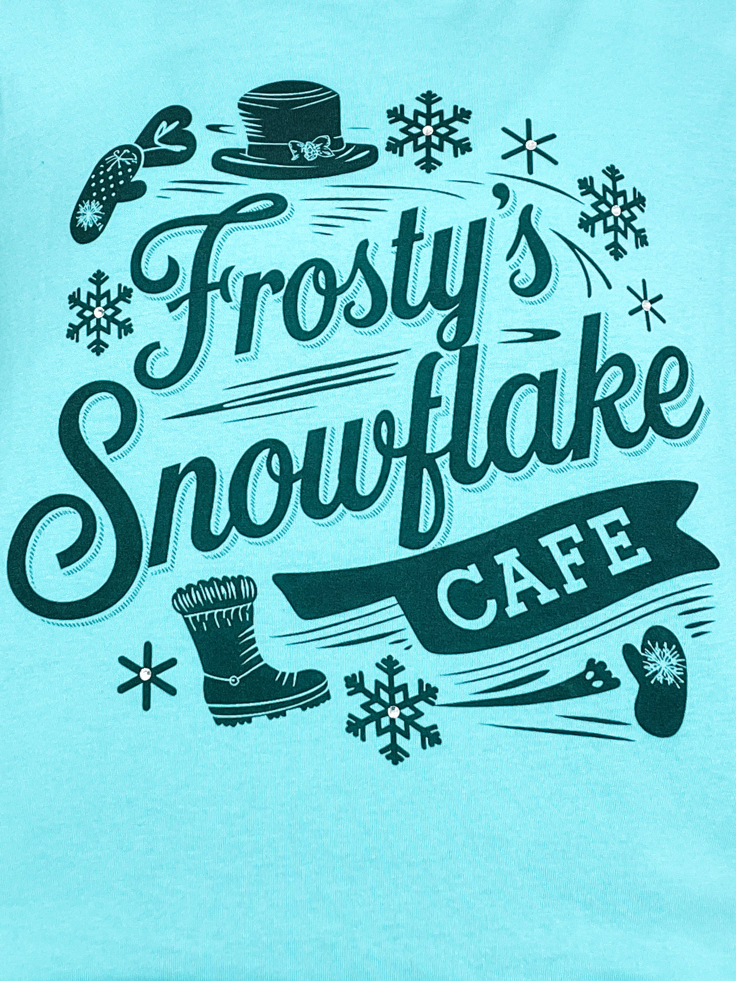 Frosty's Snowflake Cafe Rhinestone Long Sleeve Graphic Tee