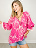 Floral Print 3/4 Sleeve Flutter Hem Top