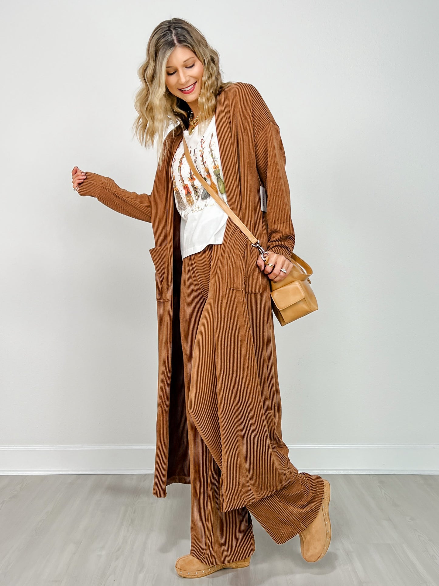 Sunrise Ribbed Knit Cardigan & Pants Set in ESPRESSO