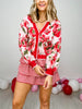 Floral Print Cardigan Sweater with Scallop Detail Edges