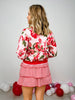 Floral Print Cardigan Sweater with Scallop Detail Edges