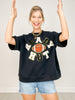 "Ready Hut" with Football Letter Patch Appliques on Oversized Top