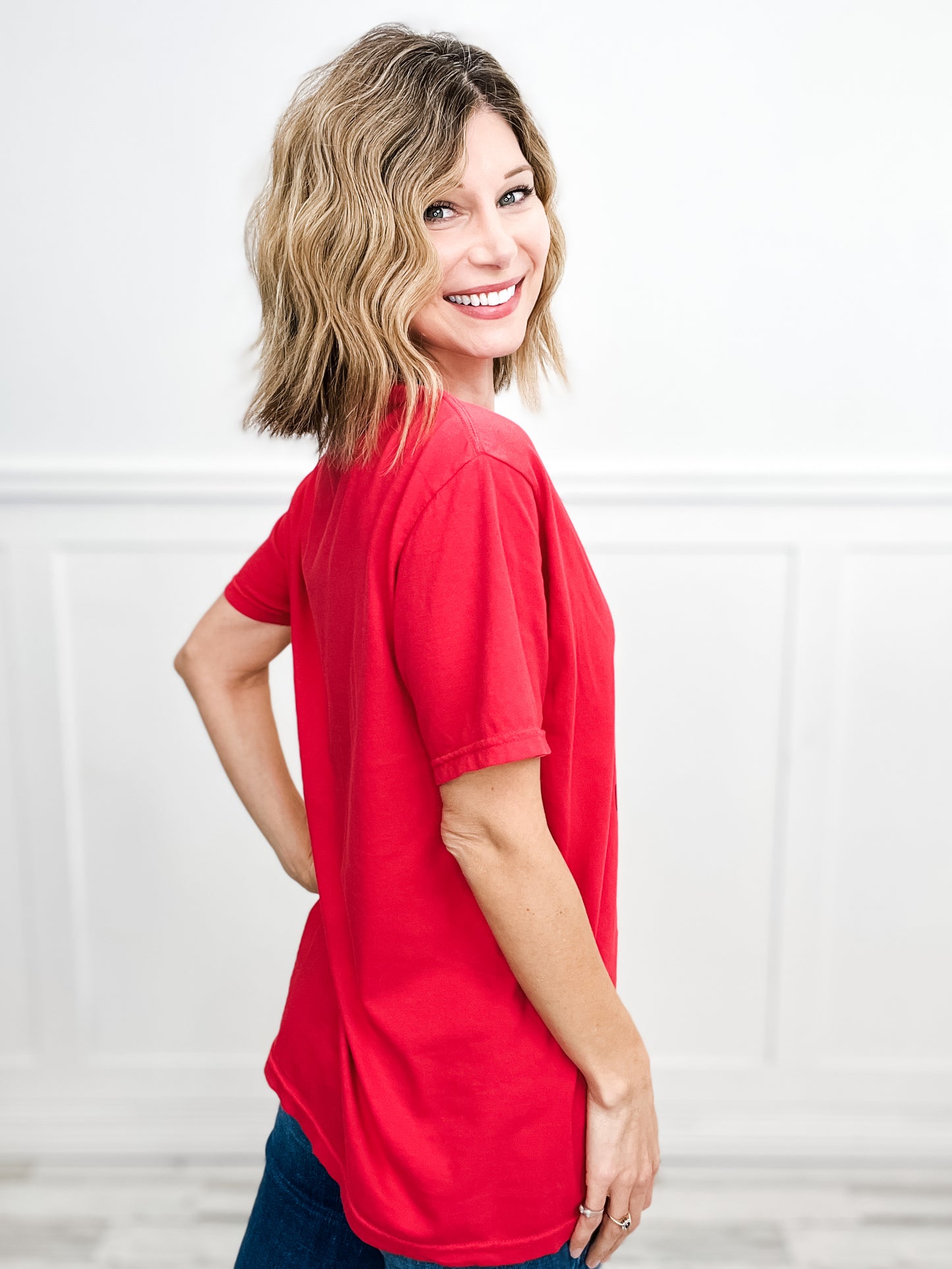 You Won My Heart Red Foiled Graphic Top