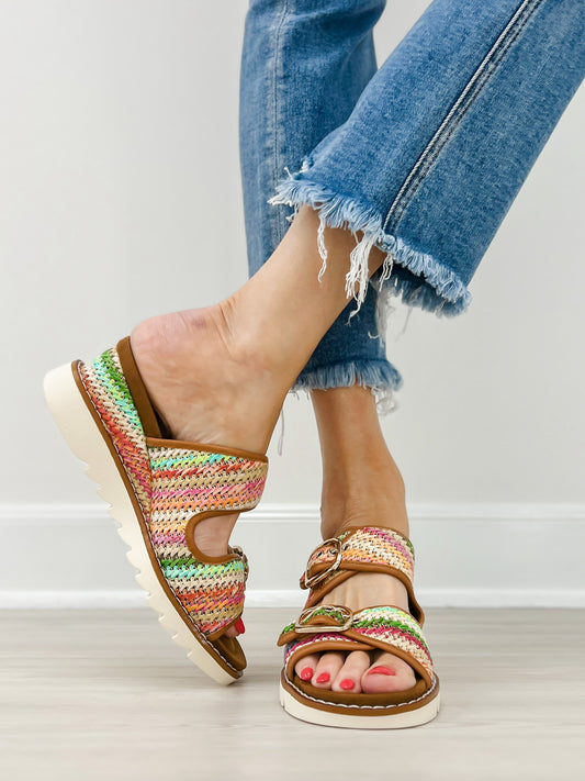 Pierre Dumas Expand-2 Double Buckle Sandals in Tan Combo