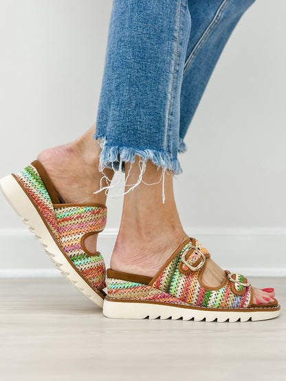 Pierre Dumas Expand-2 Double Buckle Sandals in Tan Combo