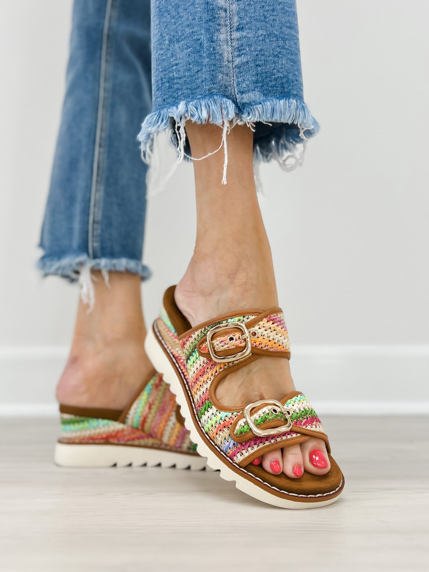 Pierre Dumas Expand-2 Double Buckle Sandals in Tan Combo