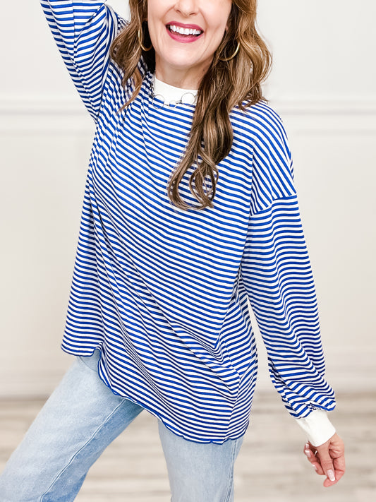 CREW NECK STRIPE LONG SLEEVE TOP