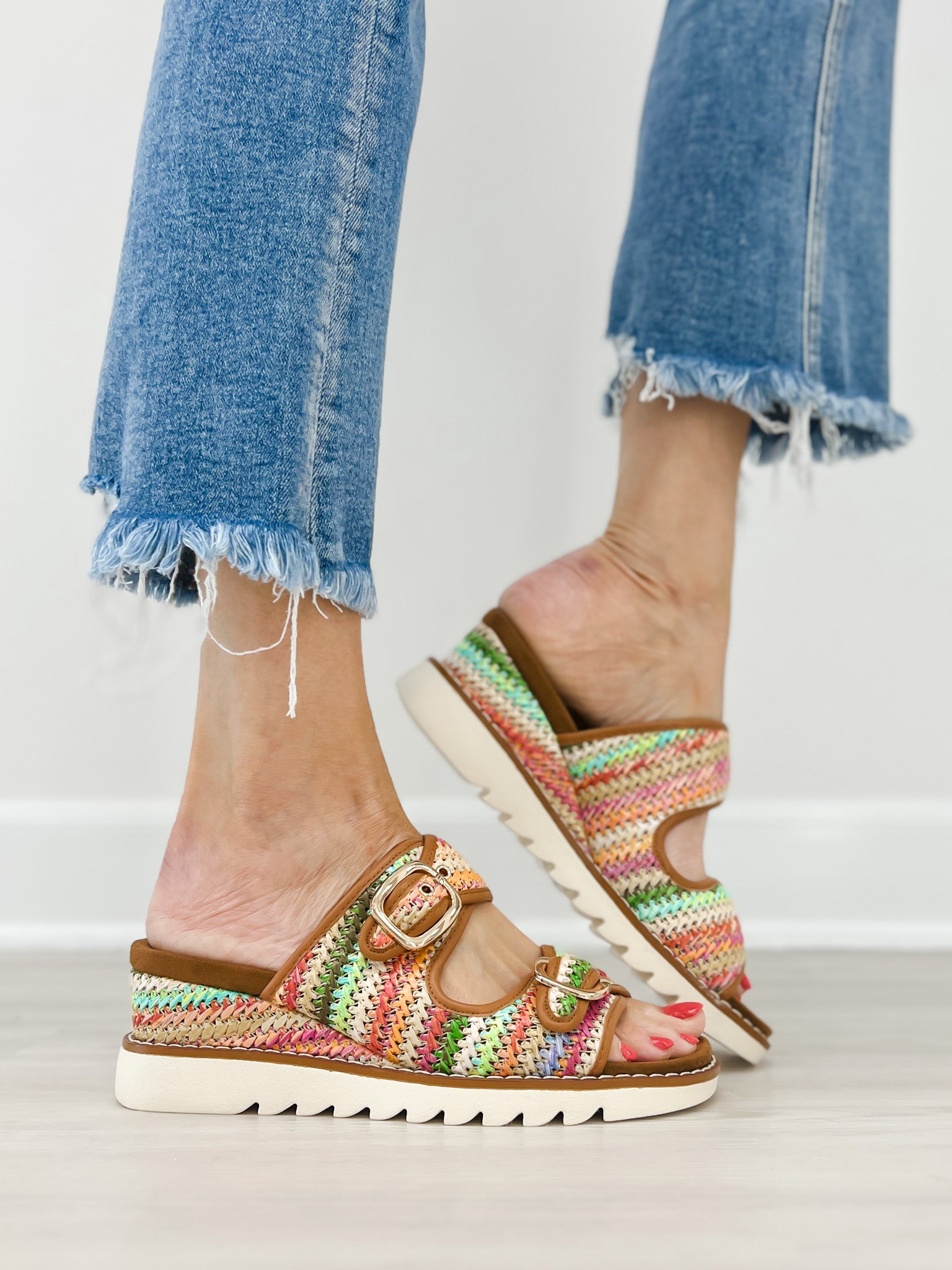 Pierre Dumas Expand-2 Double Buckle Sandals in Tan Combo