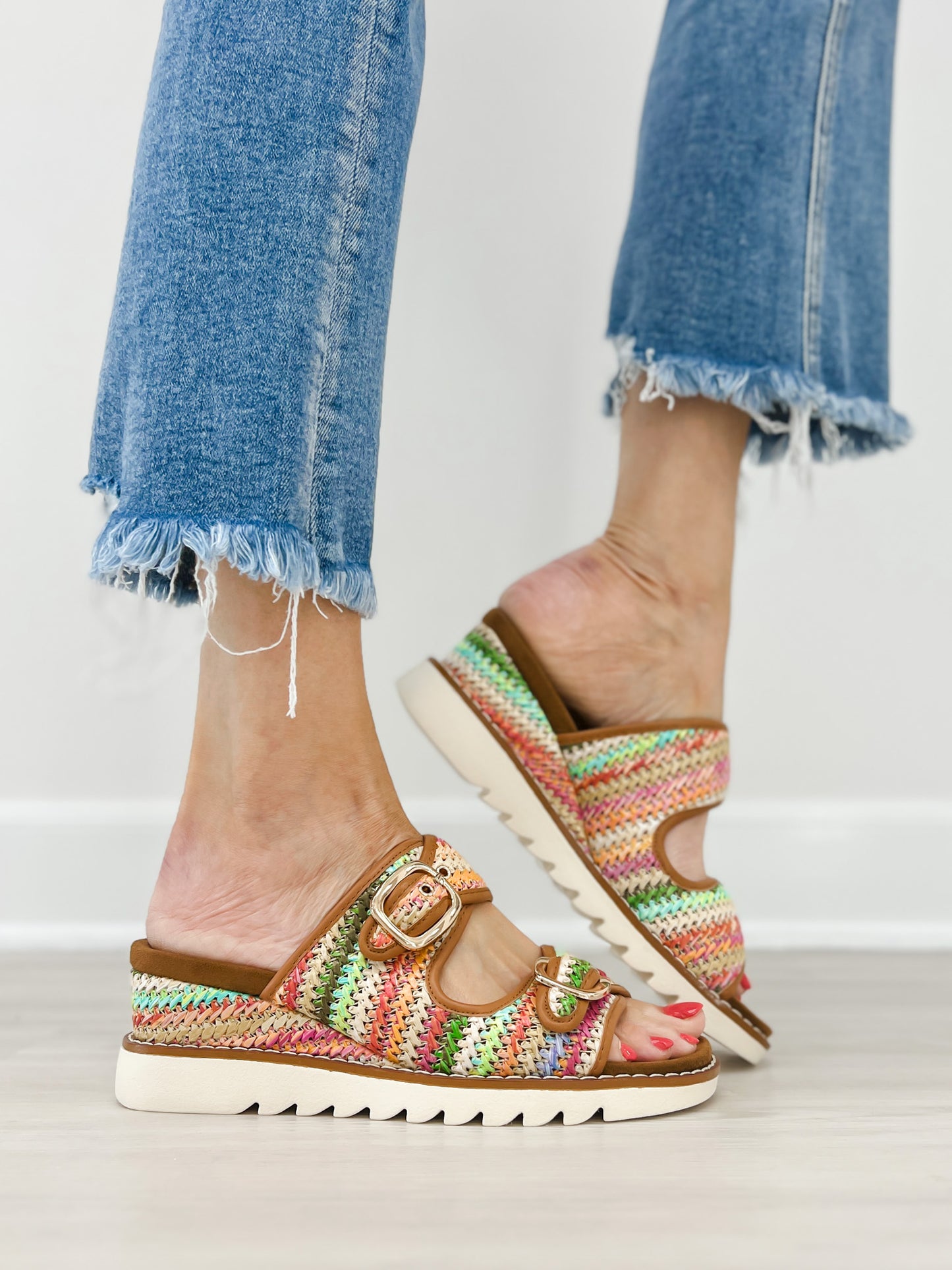 Pierre Dumas Expand-2 Double Buckle Sandals in Tan Combo