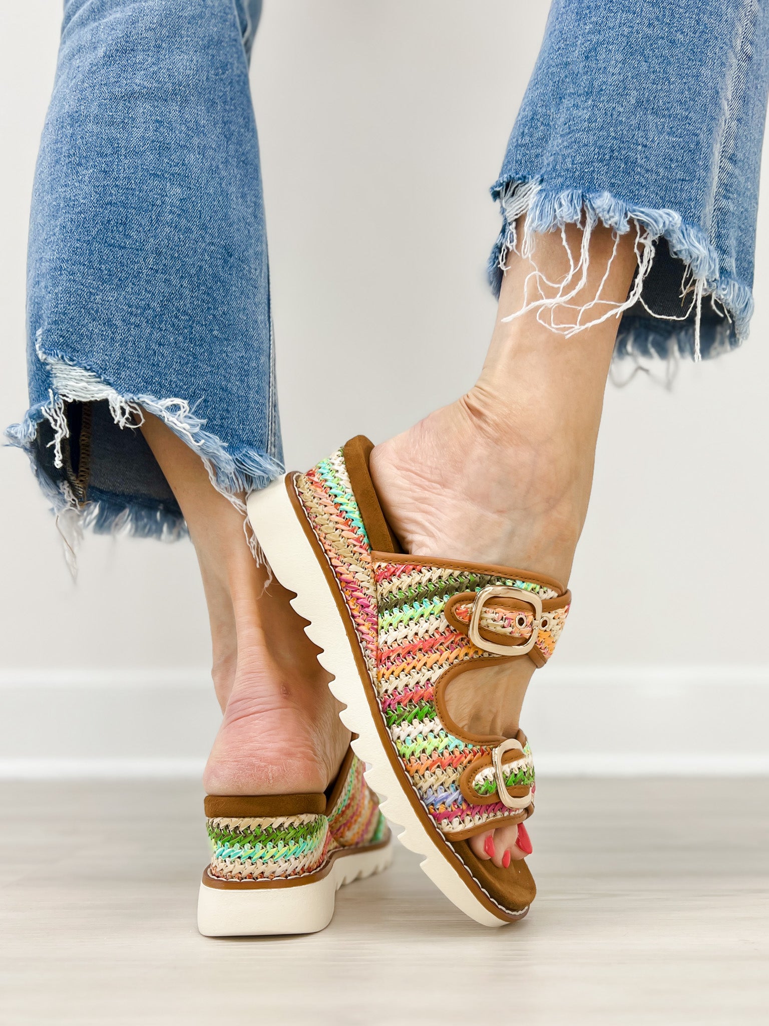 Pierre Dumas Expand-2 Double Buckle Sandals in Tan Combo