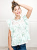 Sleeveless floral pattern lace ruffle top