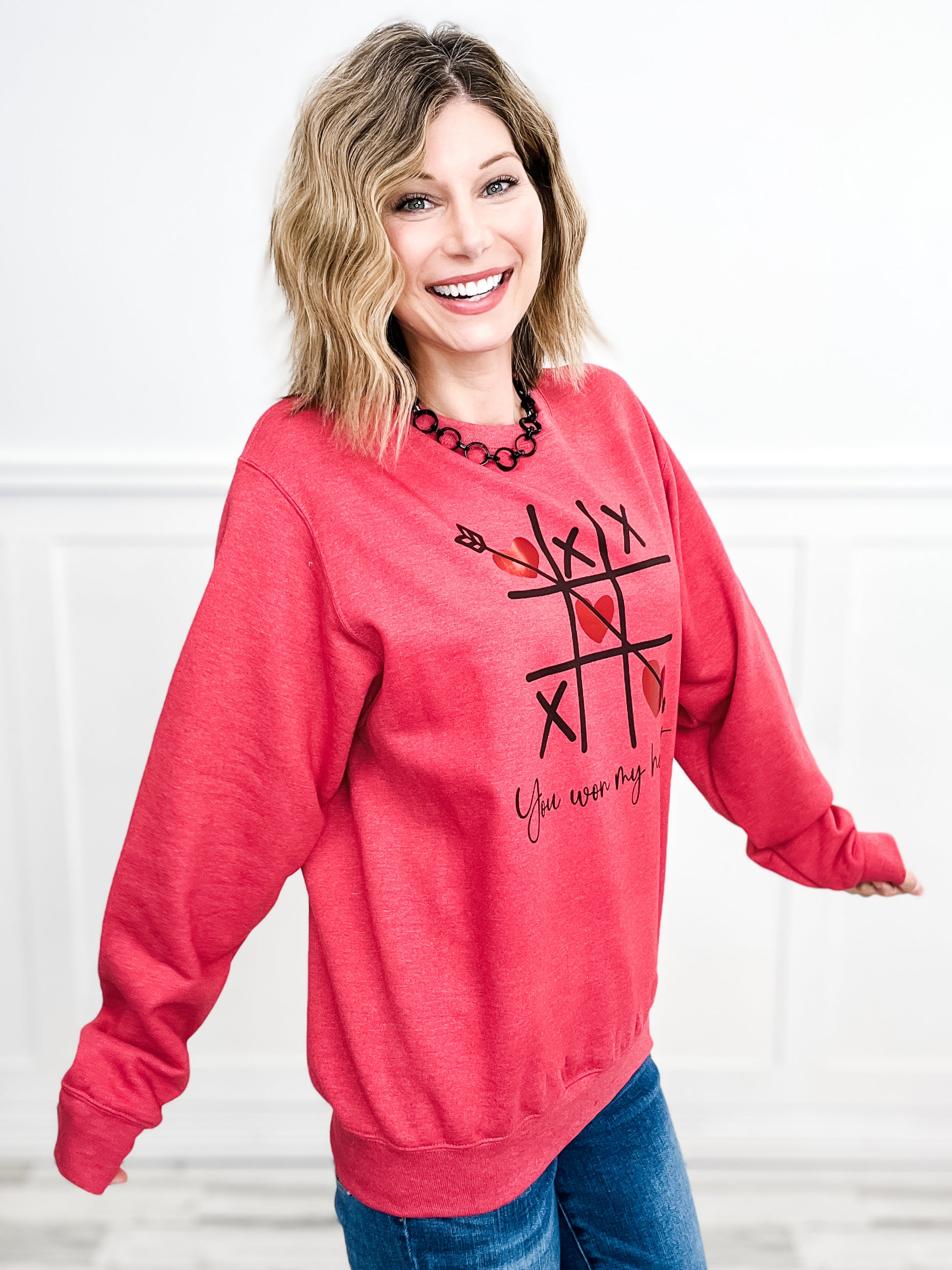You Won My Heart Red Foiled Graphic Top