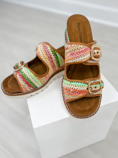 Pierre Dumas Expand-2 Double Buckle Sandals in Tan Combo