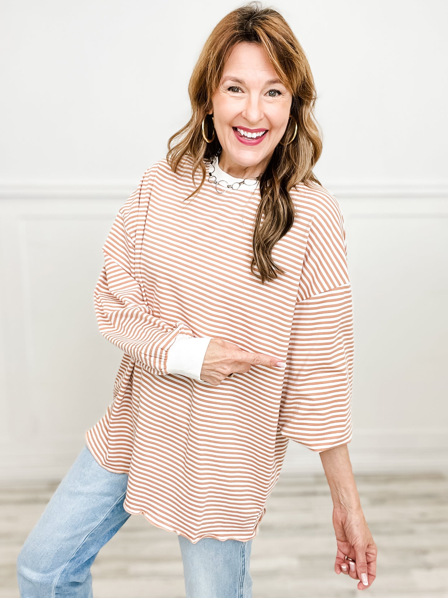 CREW NECK STRIPE LONG SLEEVE TOP