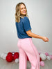 Wide Leg Knit Pants With Blanket Stitch