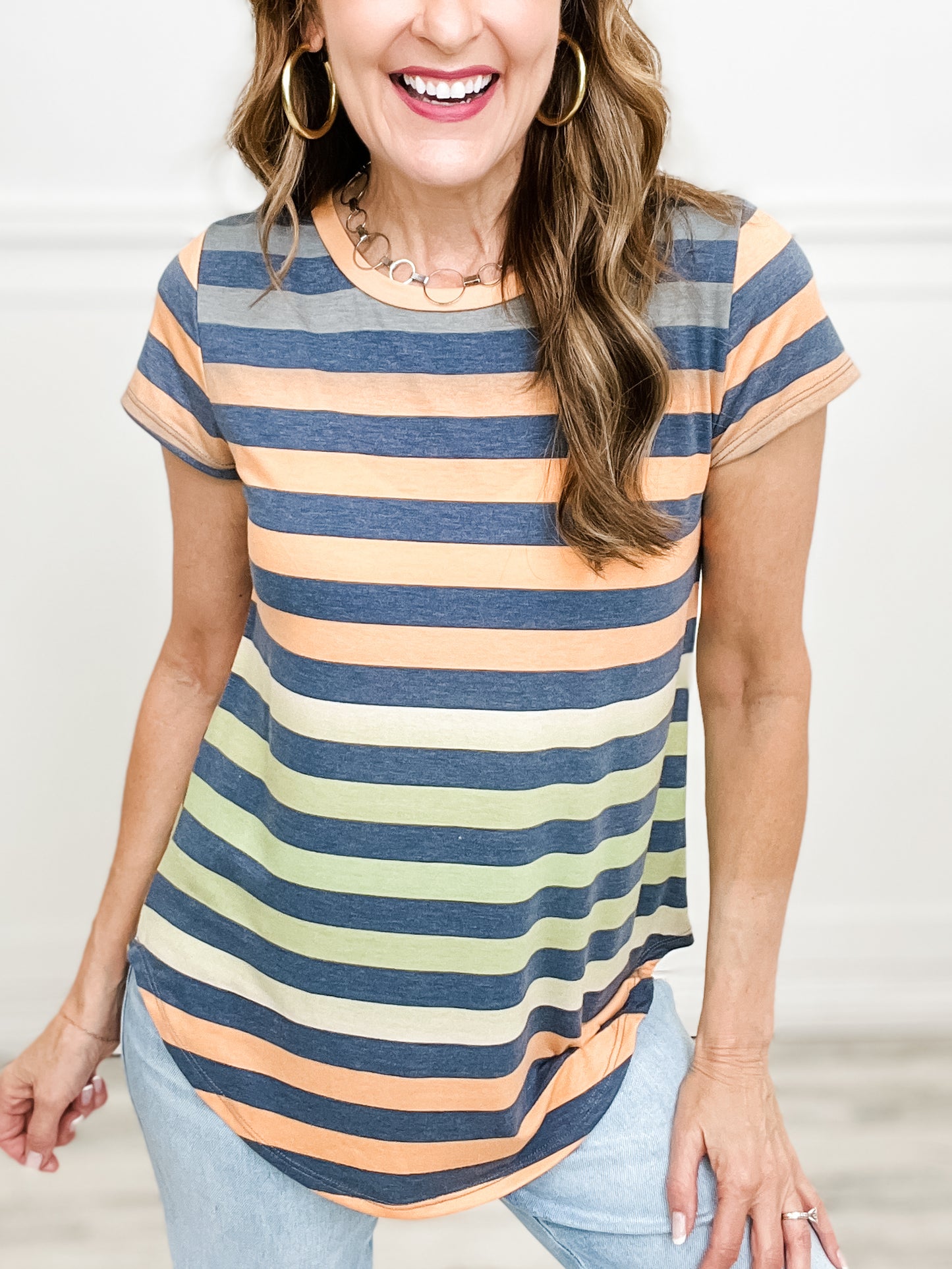 CASUAL STRIPE SHORT SLEEVE TOP