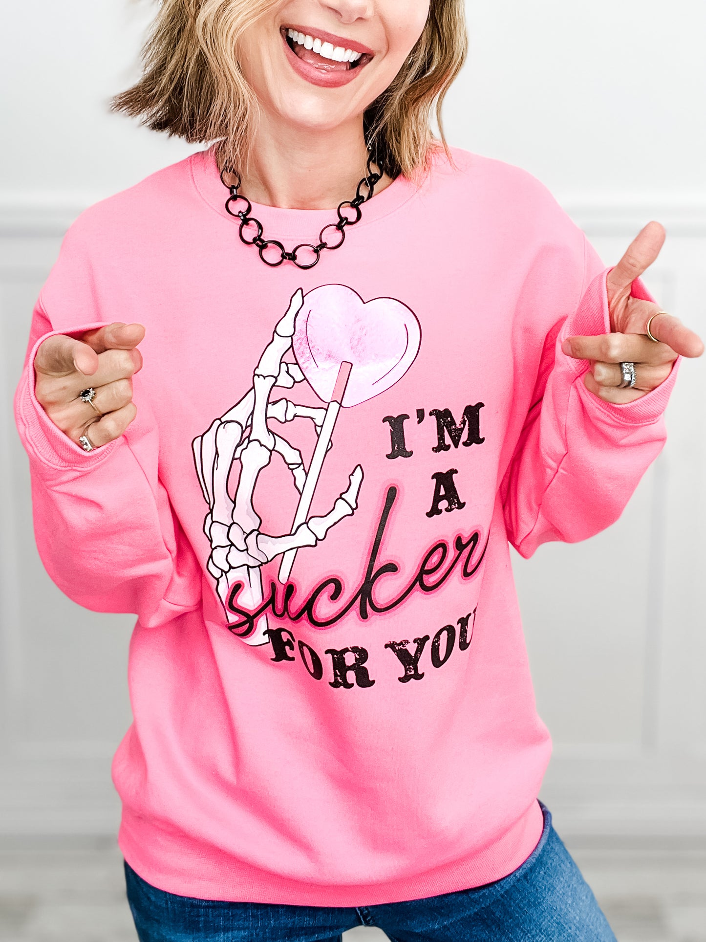 I'm a Sucker For You Pink Foiled Sweatshirt Top