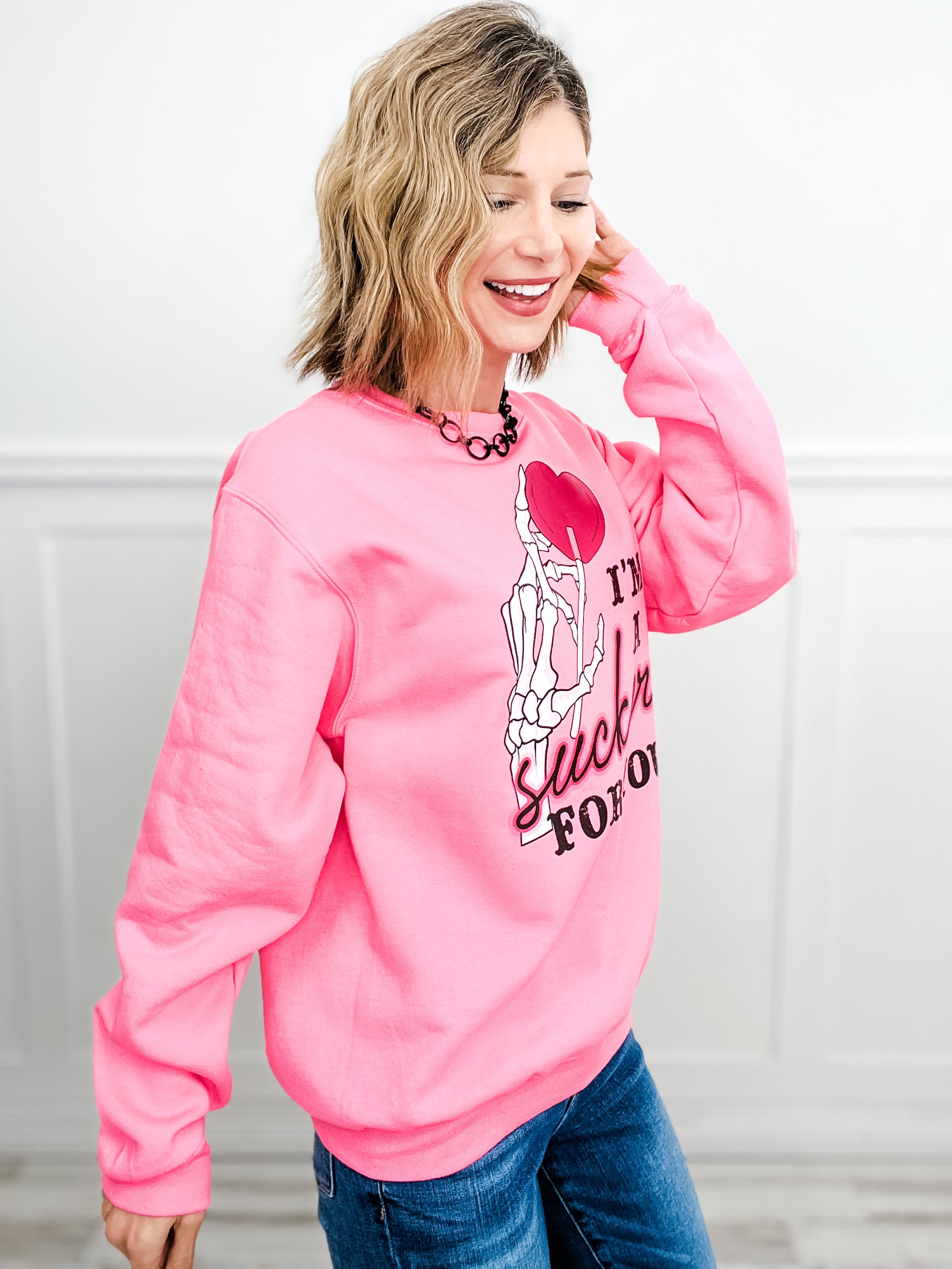 I'm a Sucker For You Pink Foiled Sweatshirt Top