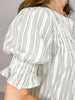 Embroidery Striped Top with Puff Sleeves and Smocked Yoke