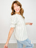 Embroidery Striped Top with Puff Sleeves and Smocked Yoke