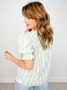 Embroidery Striped Top with Puff Sleeves and Smocked Yoke