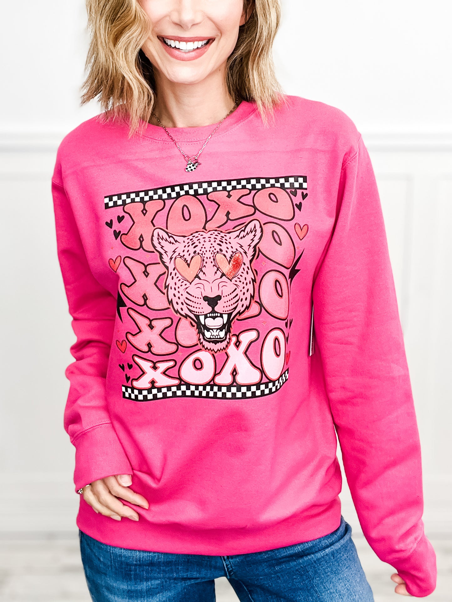 Xoxo Tiger Red Foiled Heart Eyes Graphic Top