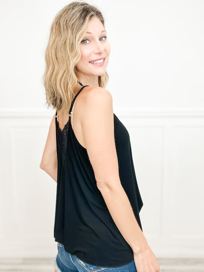 Adjustable strap lace detail cami casual tank top