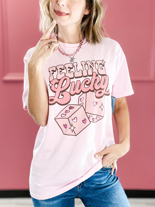 Feeling Lucky Pink Foiled Graphic Tee