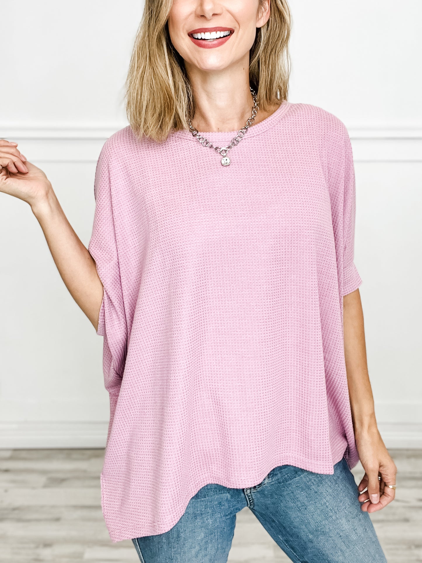 Dolman Sleeve Poncho Thermal Top in Mauve