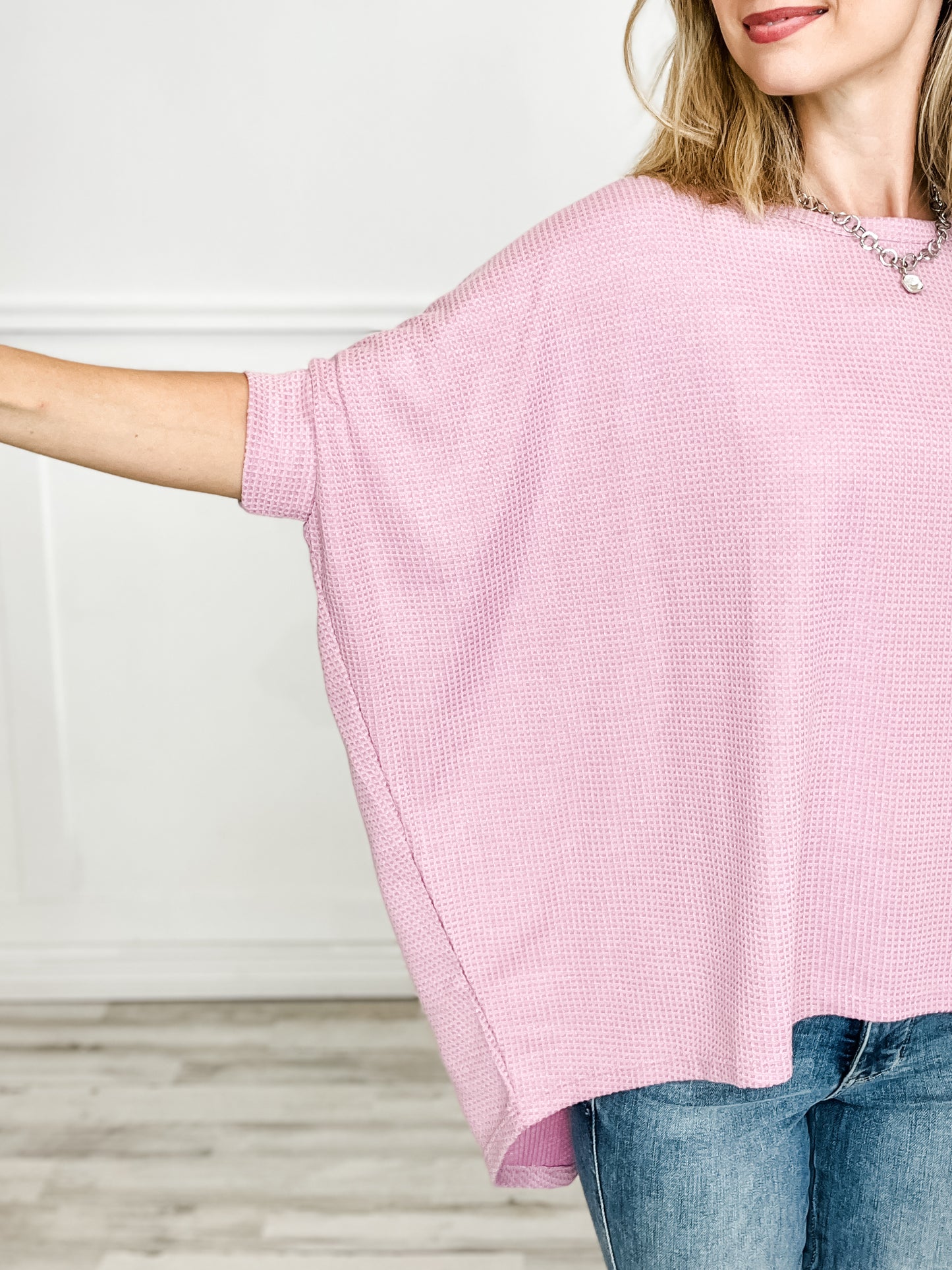 Dolman Sleeve Poncho Thermal Top in Mauve