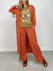 Sunrise Ribbed Knit Cardigan & Pants Set in TERRACOTTA