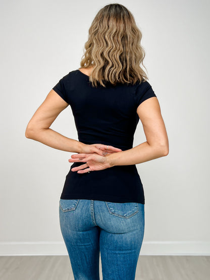 Seamless Scoop Neck Top with Cap Sleeves