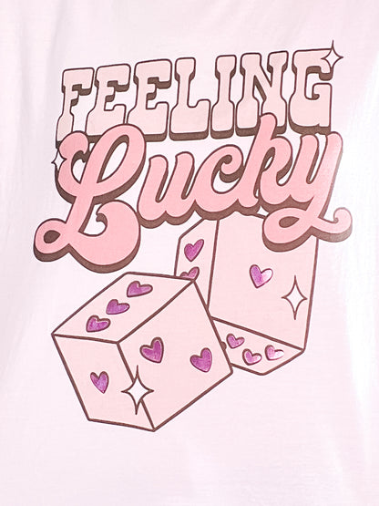 Feeling Lucky Pink Foiled Graphic Tee
