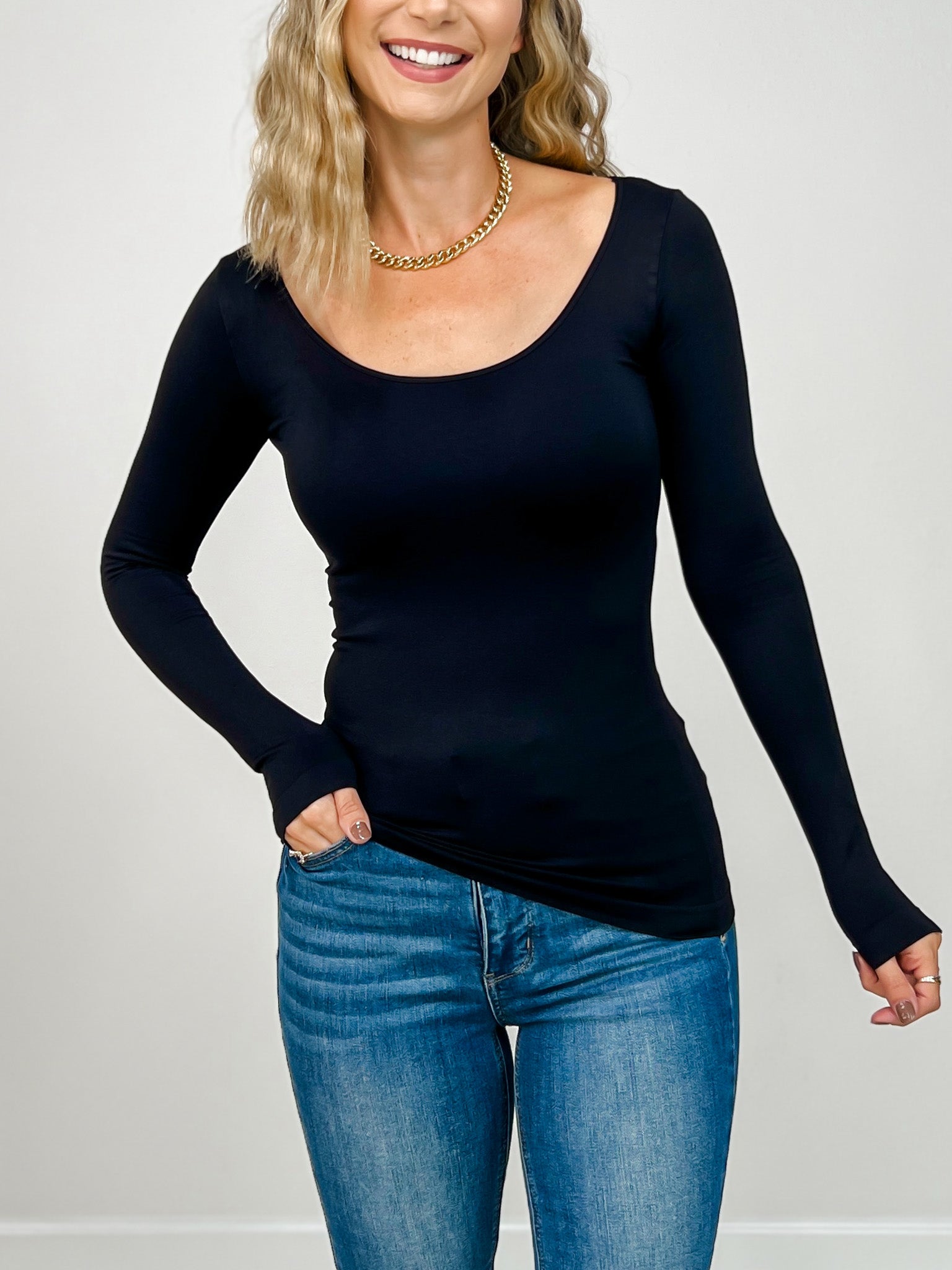 Plain Jersey Long Sleeve Scoop Neck Top